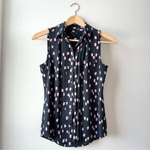 Banana Republic Sleeveless Collard Button Down Geometric Gray Pink Blouse Small